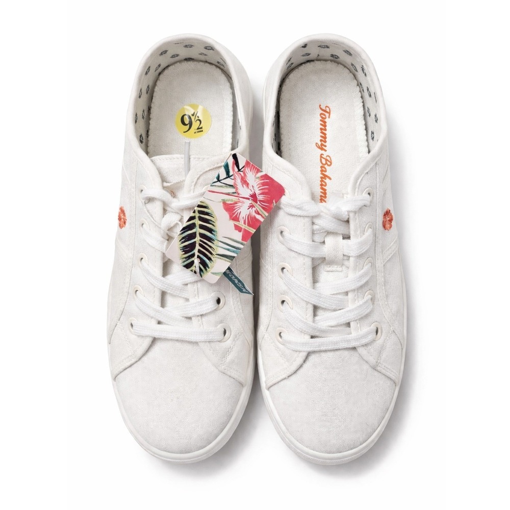 Tommy Bahama Womens White Canvas Hibiscus Sneakers Memory Foam Shoes Size 9.5 - Picture 3 of 5